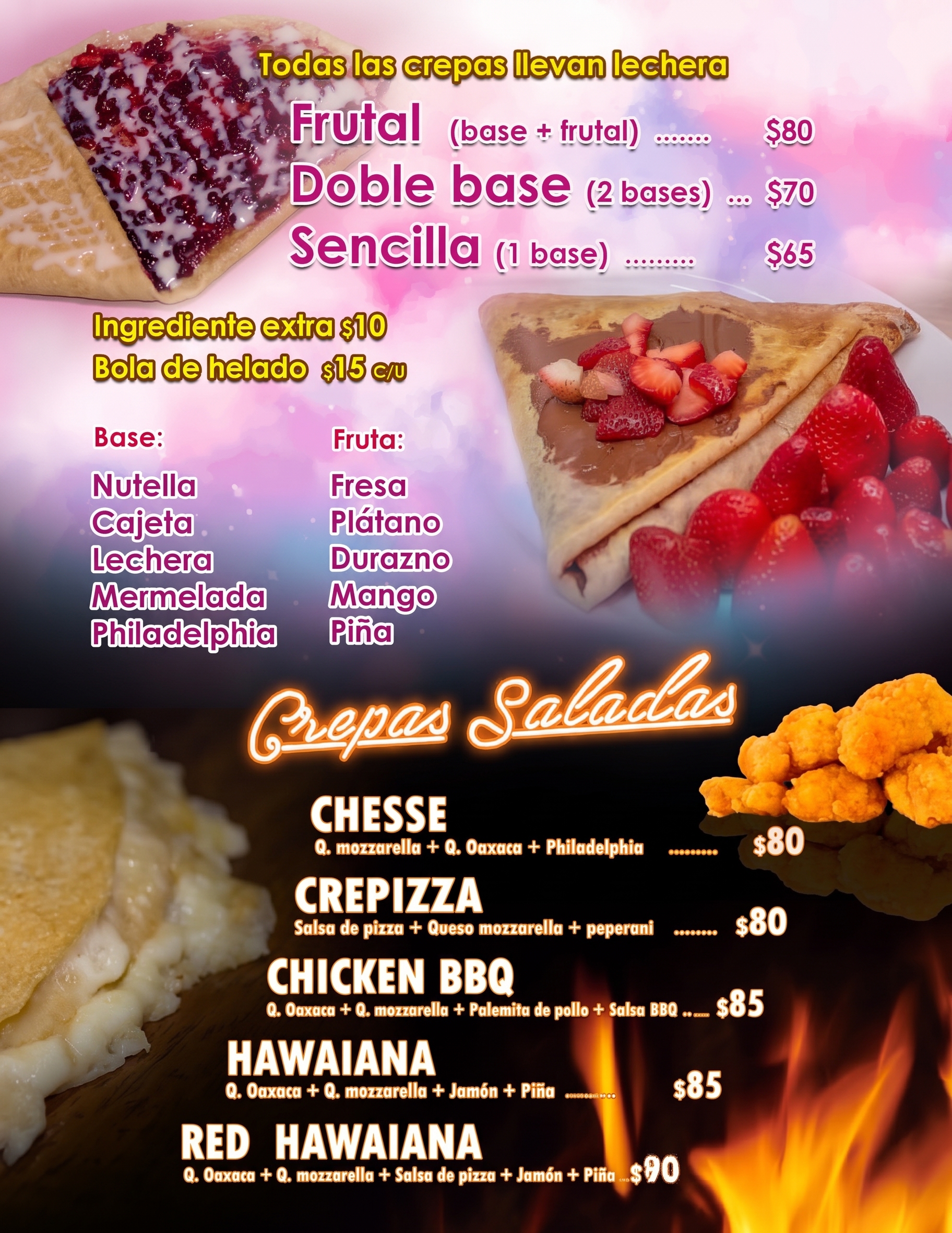 Menú Crepas Dulces y Saladas